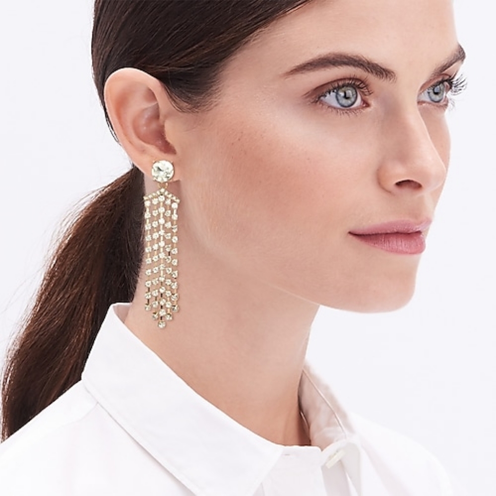 J. Crew Crystal Waterfall with Sparkly Studs Earrings NWT